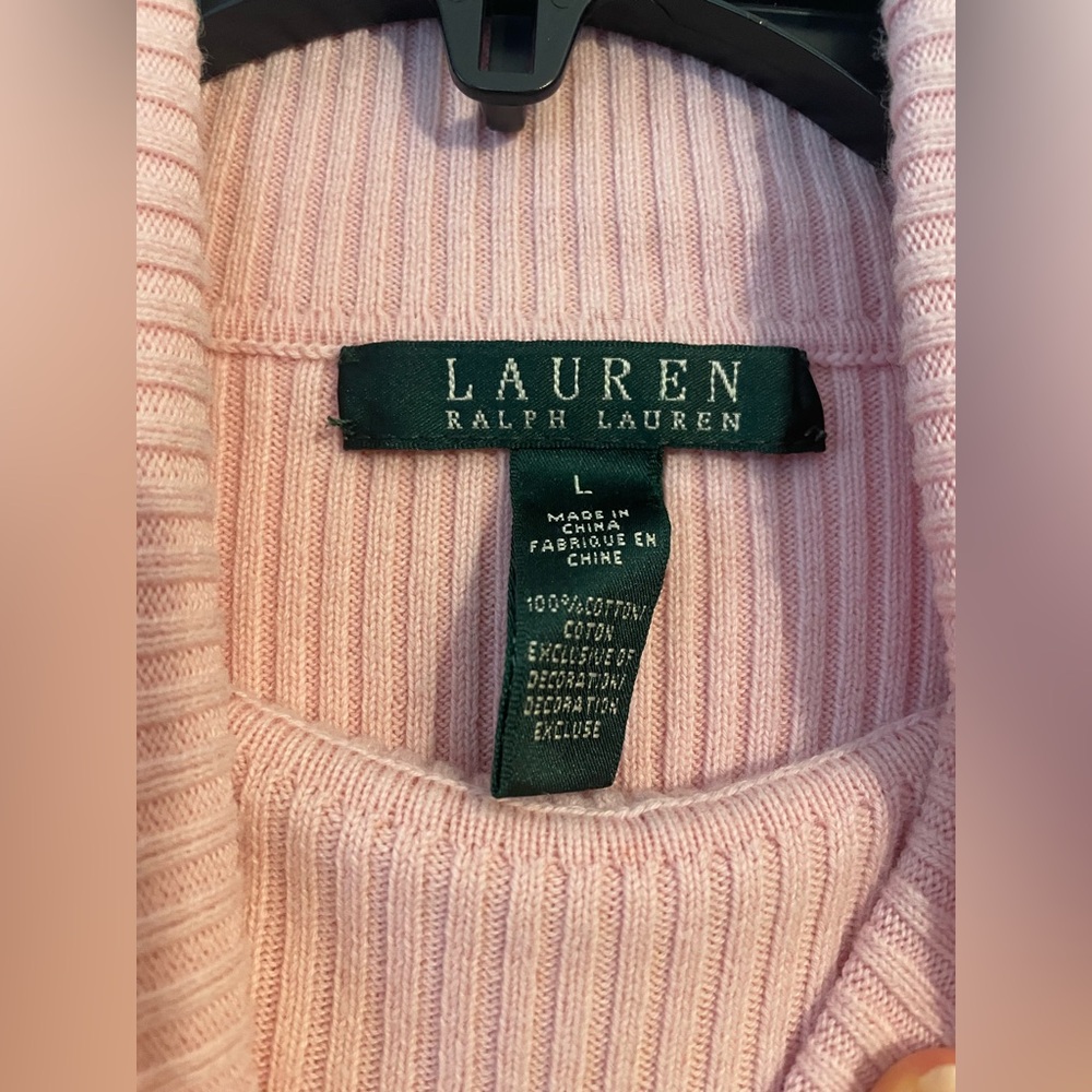 Ralph Lauren Pink Turtleneck Sweater Size Large 100% Cotton Vintage - Picture 4 of 6